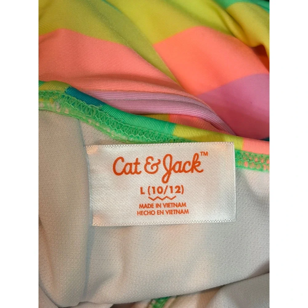 Cat & Jack Rainbow Stripe Racerback 1pc Swim Bathing Suit Large 10/12 NEW NWT